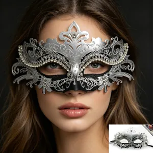 Silberne Maskenball Maske Metall Strass Glitzer Damen Karneval Party Kostüm Requisite.