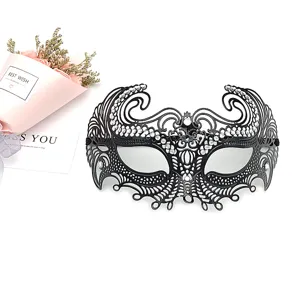 Venetian masquerade metal rhinestone half face mask black party eye mask for women halloween prop