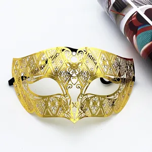 Goldene Metall Maske Maskerade mit Strasssteinen, halbe Gesicht Karneval Party Augenmaske.
