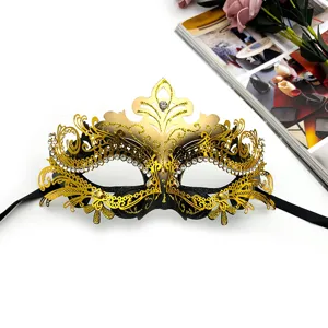 Goldene Metall Strass Maskerade Maske Detail, exquisite halbe Gesicht hohles Design für Damen Party.