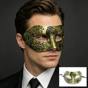 Maschera da Mascherata Vintage da Uomo Oro Intagliato Mezzo Viso Maschera Veneziana per Festa