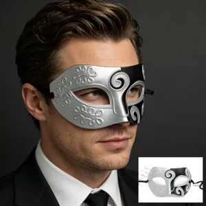 Maschera uomo carnevale argento nero maschera occhi romana per festa halloween cosplay