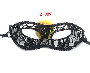 Black lace masquerade mask detail view, elegant half face eye mask for party and halloween.