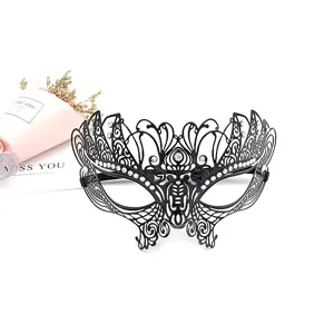 Venetian Masquerade Metal Rhinestone Half Face Mask Women Black Party Eye Mask Props