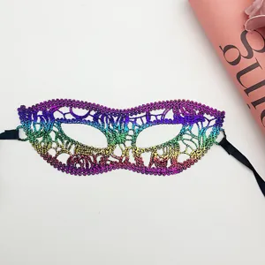 Detailed shot of the colorful metallic bronzing lace masquerade eye mask for party cosplay.