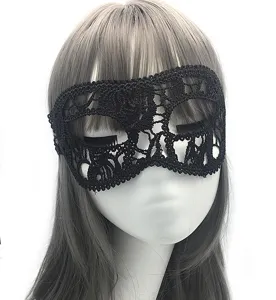 Detailed view of the black lace masquerade eye mask, perfect for Halloween and costume parties.