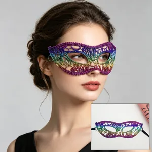 Colorful bronzing lace masquerade mask, half face eye mask for Halloween party cosplay.