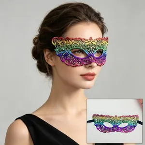 Colorful rainbow lace masquerade mask for Halloween party cosplay half face eye mask accessory.