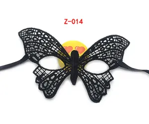 Black lace butterfly half-face eye mask detail view, perfect for masquerade party events.