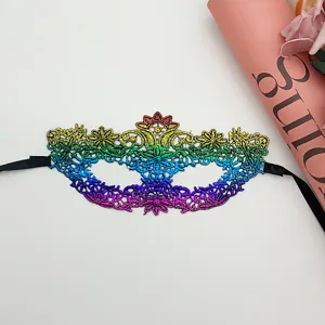 Rainbow metallic lace masquerade mask party eye mask half face cosplay Halloween prop.