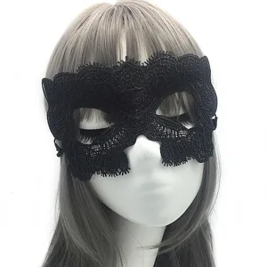 Black lace masquerade mask, half-face design for party, Halloween, and costume events.