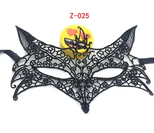 Black lace cat mask half face masquerade eye mask for women halloween party dress up costume accessory