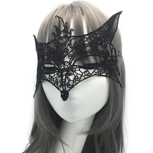 Black lace fox mask masquerade party half face eye mask for women halloween costume