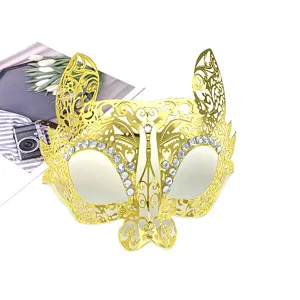 Goldene metallische Maskerade Maske mit Strasssteinen, Halbgesicht Hasenmaske für Party.