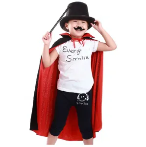Bambini Halloween mantello doppio strato set costume con cilindro e bacchetta nera top
