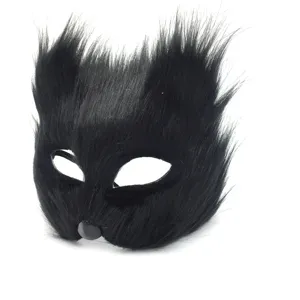 Maschera mezza faccia animale in peluche nero per festa in maschera Halloween cosplay