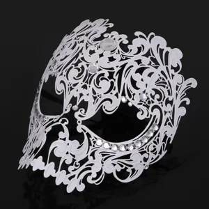 Halloween masquerade metal rhinestone skull mask full face cosplay party accessory white
