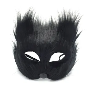 Maschera mezza faccia di animale peluche nero per festa di Halloween costume cosplay