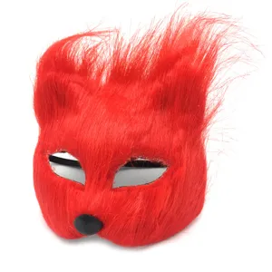 Maschera mezza faccia da volpe in pelliccia rossa per festa in costume Halloween cosplay