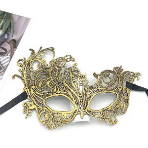 Maschera in pizzo dorato, mezza faccia sexy maschera per festa, Halloween e ballo.