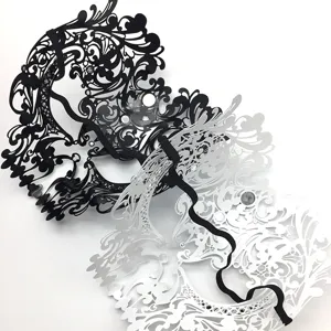 Halloween masquerade metal hollow mask rhinestone party face mask set black and white