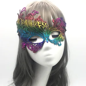 Colorful lace mask for masquerade party, exquisite bronzing design, perfect for Halloween events.