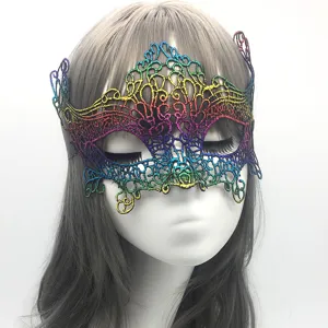 Rainbow lace masquerade mask, half face glitter eye mask for Halloween party costume prop.