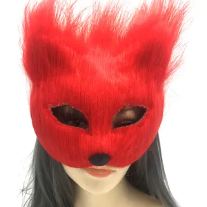 Maschera mezza faccia da volpe pelosa rossa per la festa di Halloween e cosplay.