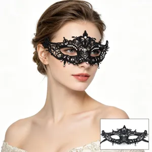 Schwarze spitzen maske mit strass fur halloween party karneval cosplay augenmaske detailbild