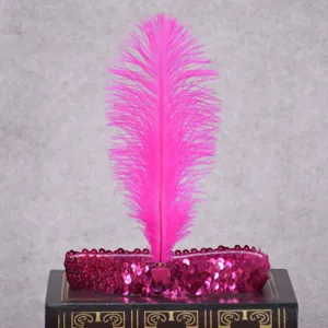 Vibrant pink ostrich feather sequin rhinestone headband for party cosplay costume dress up