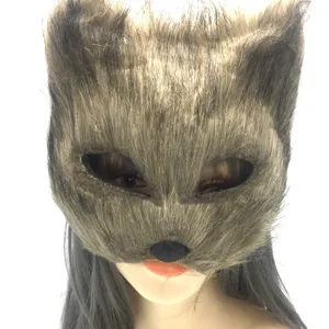 Maschera animale in pelliccia sintetica per festa in maschera, costume di Halloween.