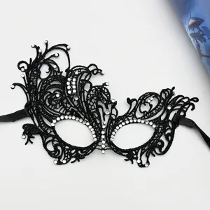 Black lace masquerade mask with rhinestones, half face party eye mask for women Halloween