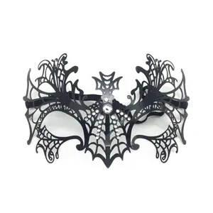 Halloween Black Metal Hollow Bat Mask Rhinestone Half Face Masquerade Mask For Women Party Costume Prom