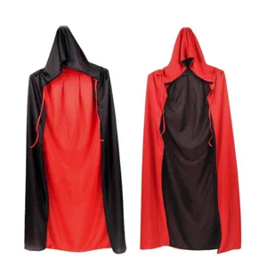 Mantello reversibile di Halloween con cappuccio per bambini, rosso e nero da palcoscenico.