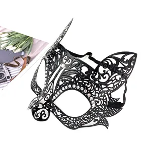 Detailansicht der schwarzen Strass-Metall-Maske für Maskenball, ideal für Party und Halloween.