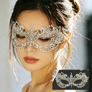 Máscara de Encaje de Mascarada de Halloween Media Cara Princesa Máscara de Ojos Con Diamantes de Imitación Calado Disfraz de Fiesta Mujer