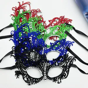Lace masquerade mask with rhinestones, half face eye mask for Halloween party costume.