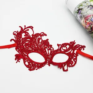 Maschera in pizzo rosso per festa in maschera, mezzo viso sexy con lacci a nastro.