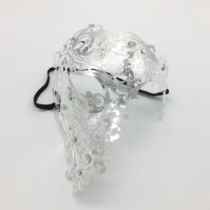 Silberne Metall Maske Maskerade hohle Strass Halbgesicht Maske fuer Halloween Party