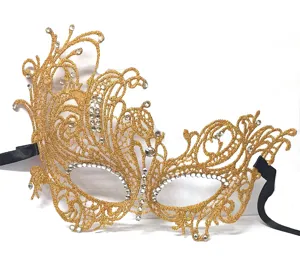 Gold lace masquerade mask with rhinestones half face party eye mask for women halloween props