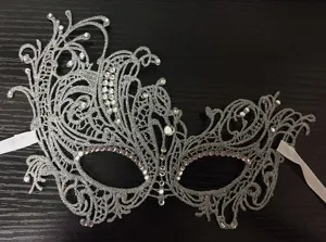 Silver lace masquerade mask with sparkling rhinestones, stunning half face party eye mask for women.
