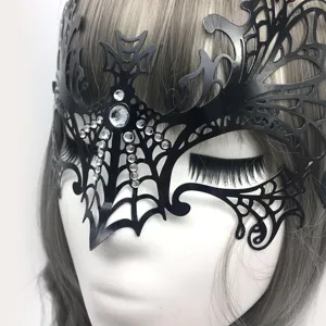Halloween black bat rhinestone half face mask masquerade party hollow gothic costume props