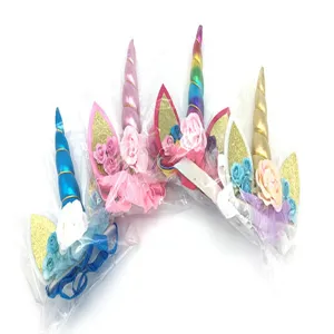 Kids unicorn headband birthday party hair hoop cute floral gold horn hair accessories