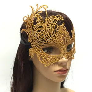 Gold lace masquerade mask, half face Venetian eye mask for women party Halloween costume.