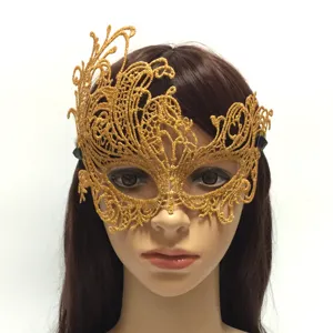 Gold lace masquerade mask for women, half face party eye mask, sexy Halloween costume prop.