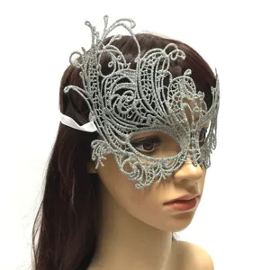 Silver lace masquerade mask delicate half face eye mask for party costume ball elegant design.