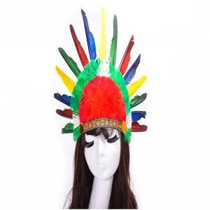 Coiffe en plumes colorées chapeau de chef indien pour fête d'enfants costume cosplay.