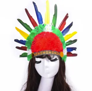 Coiffe Indienne en Plumes Colorées Chapeau de Chef Style Ethnique Fête Festival Cosplay Costume Accessoires de Cheveux pour Enfants Adultes