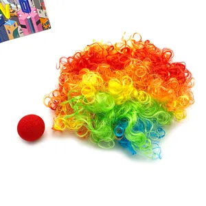 Kleurrijke krullende clown pruik en rode spons neus set voor Halloween feestjes en leuk cosplay.