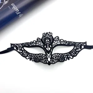 Black lace masquerade mask for Halloween party costume elegant eye mask accessory.